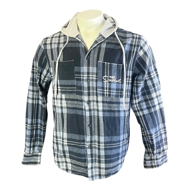 The Simpsons Other - The Simpsons Plaid Hooded Flannel Shirt Bart Lisa Skeleton Graphic Men's LG